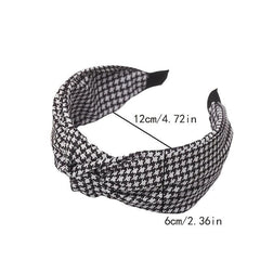 Houndstooth Cross Knot Headband for Women Non-Slip Hair Hoop