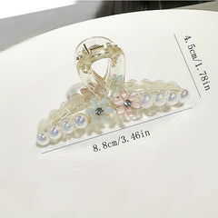 Faux Pearl Hair Claw With Flower Jelly Hair Claw Ponytail Holder