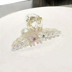 Faux Pearl Hair Claw With Flower Jelly Hair Claw Ponytail Holder
