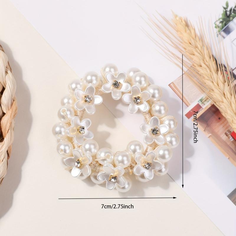 Faux Pearl Hair Rope Ponytail Hair Tie Flower Head Jewelry