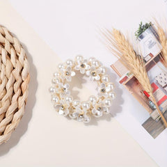 Faux Pearl Hair Rope Ponytail Hair Tie Flower Head Jewelry