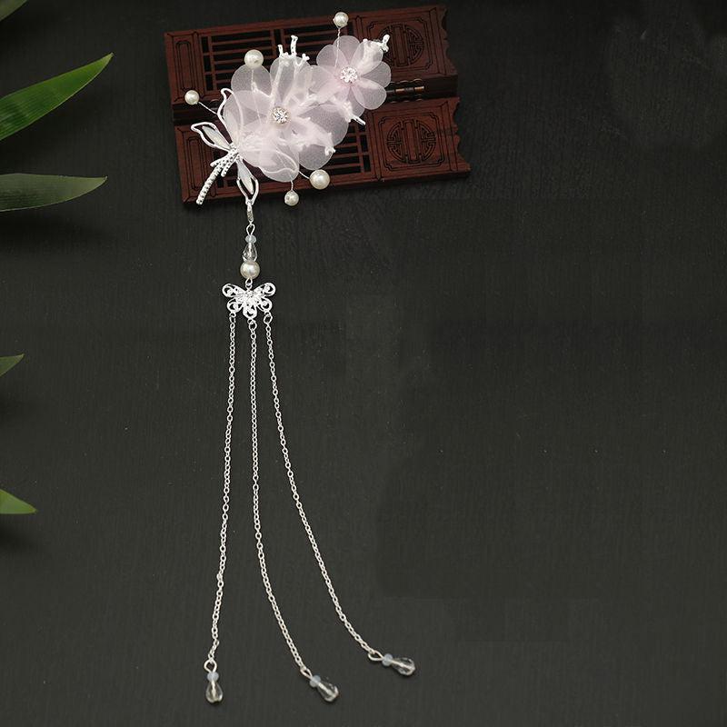 Flower & Tassel Hair Pin Rhinestone Clip Decorative Headwear