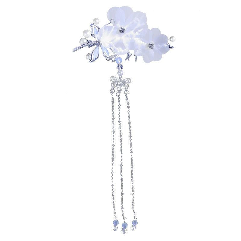 Flower & Tassel Hair Pin Rhinestone Clip Decorative Headwear
