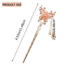 Chinese Style Flower Hair Stick Faux Pearl Tassel Hair Fork Hair Pin