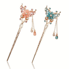 Chinese Style Flower Hair Stick Faux Pearl Tassel Hair Fork Hair Pin