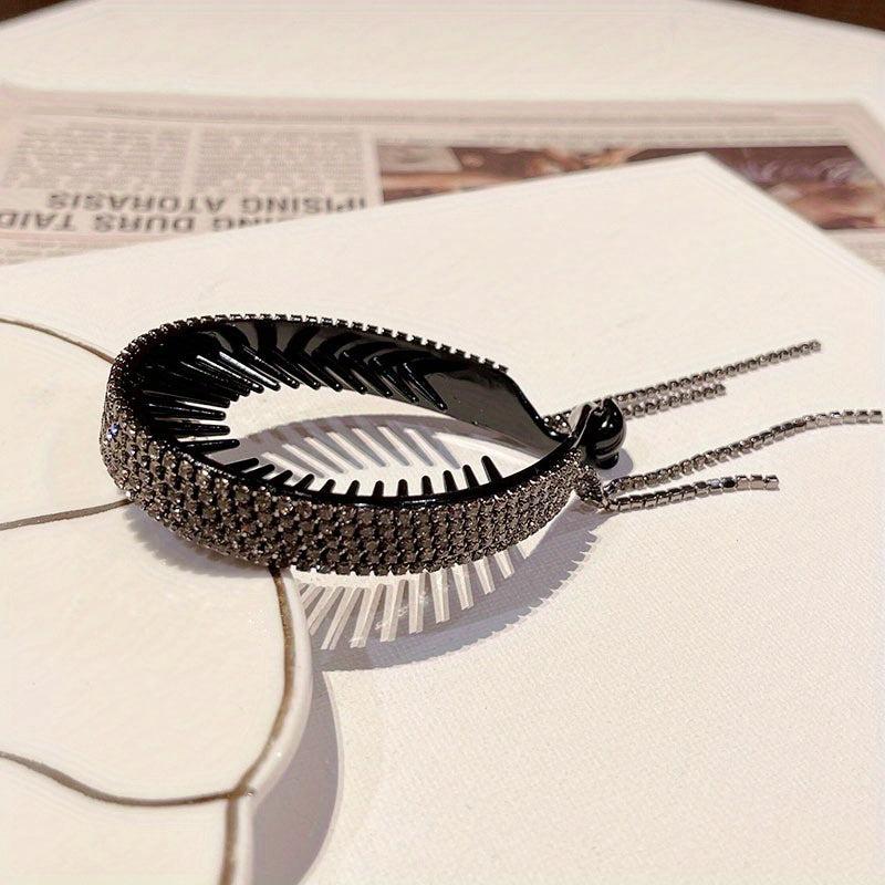 Rhinestone Hairband With Tassel for Women Ponytail Hairpin