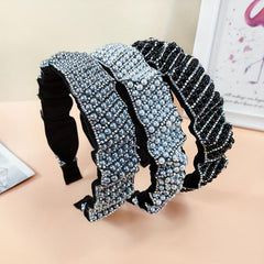 Vintage Faux Pearl Headband Rhinestone Head Hoop Wide Brimmed Headdress