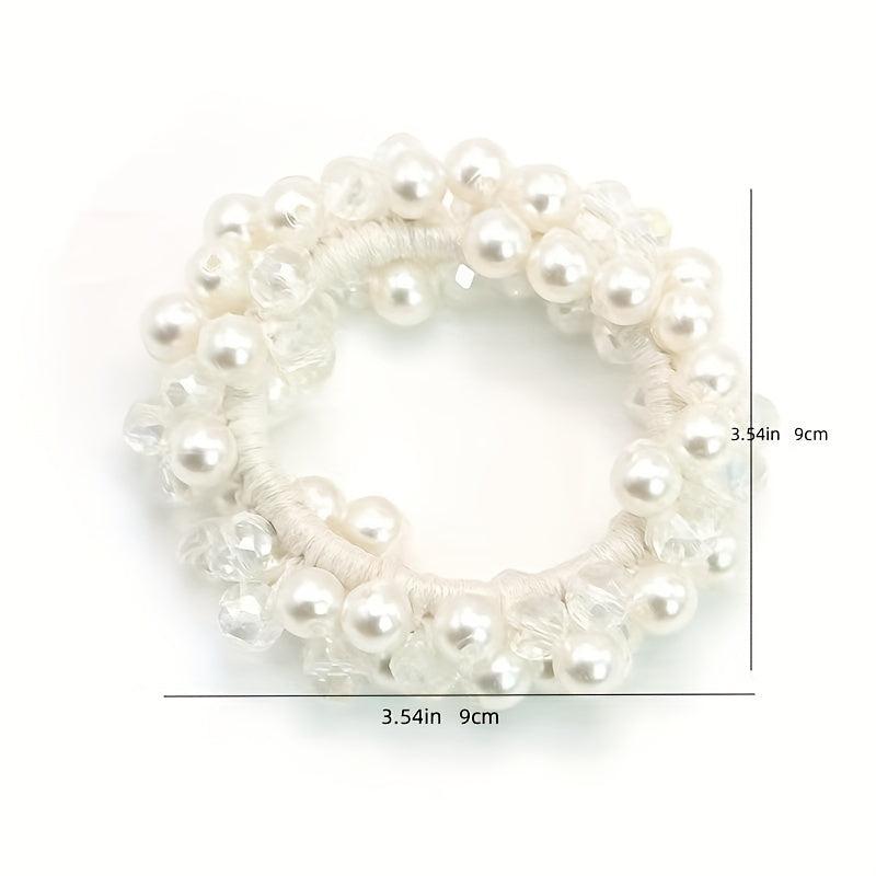 Faux Pearl Hair Tie Crystal Elastic Hair Rope Hair Ring Women's Hair Accessories