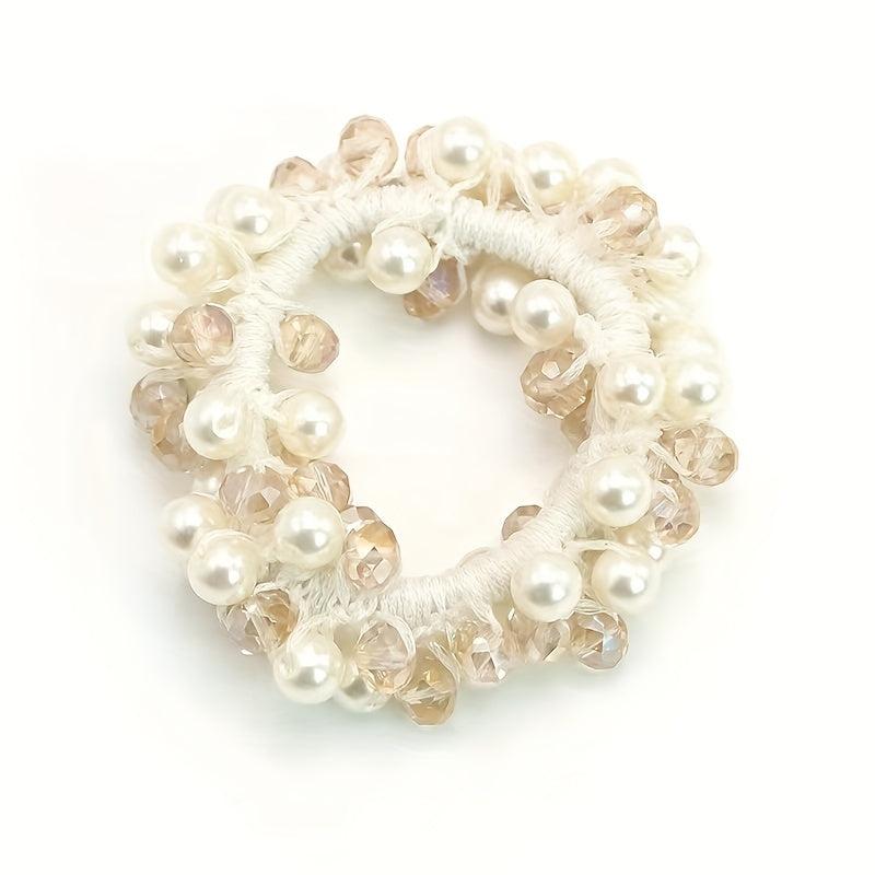 Faux Pearl Hair Tie Crystal Elastic Hair Rope Hair Ring Women's Hair Accessories