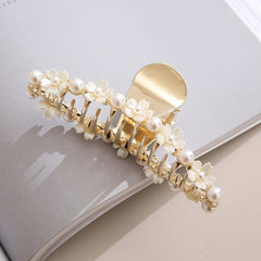 Large Hair Claw Faux Pearl Flower Ponytail Holder Hair Accessories