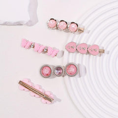 5pcs Sweet Pink Flower Hair Clip for Women Girls
