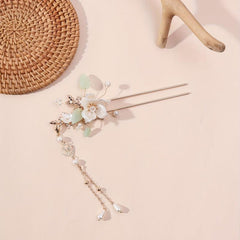 Retro Style Hair Fork Chinese Style Hair Stick Faux Pearl Flower Leaf Decor