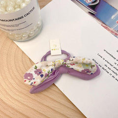 2pcs Floral Print Bow Hair Tie Elastic Ponytail Holder Hair Accessories