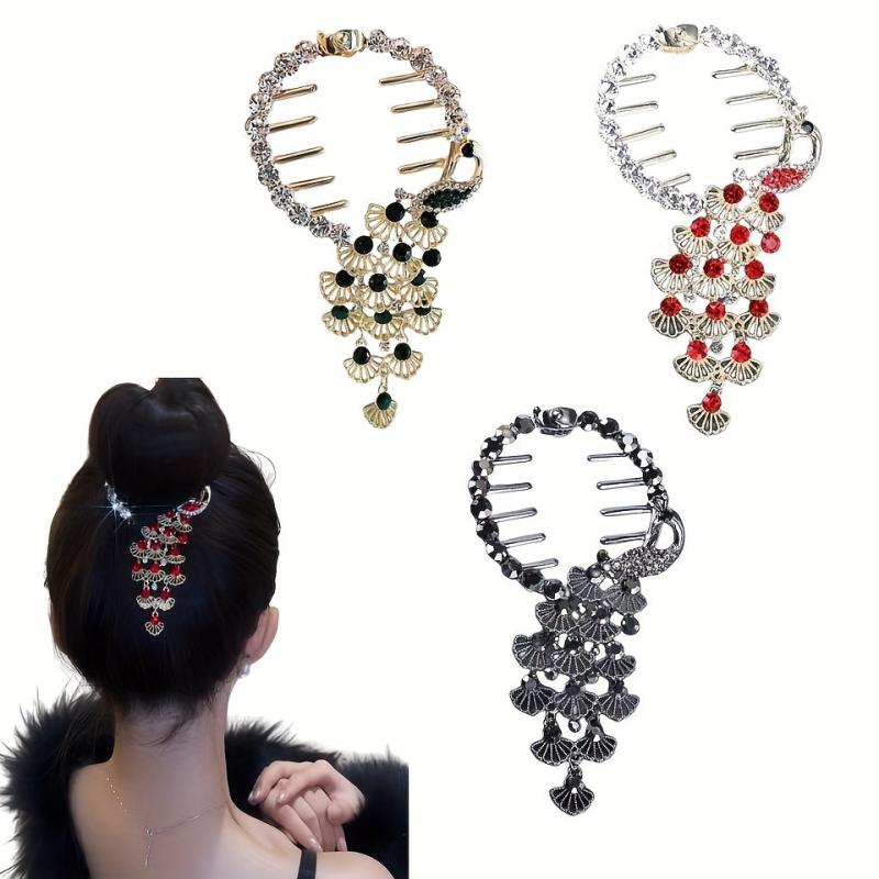 Peacock Rhinestone Crystal Double Side Hair Clip Ladies Hair Accessories