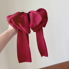 Satin Big Hair Bow Bridal Bow French Barrette Long Tail