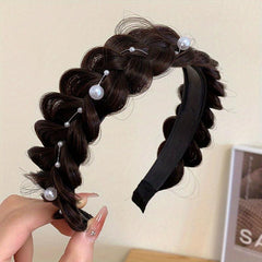 Braided Wig Headband Faux Pearl Hair Hoop Hair Accessories