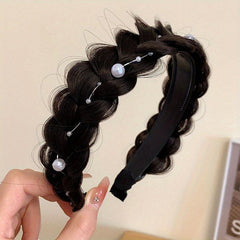 Braided Wig Headband Faux Pearl Hair Hoop Hair Accessories