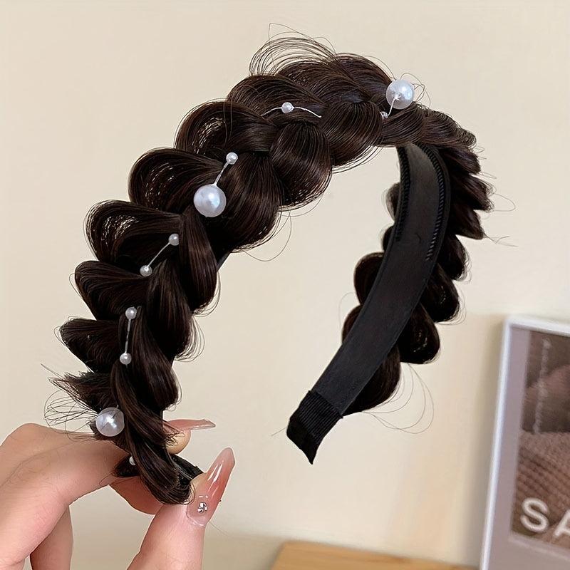 Braided Wig Headband Faux Pearl Hair Hoop Hair Accessories