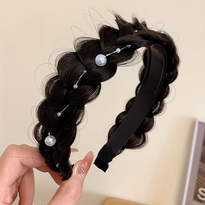 Braided Wig Headband Faux Pearl Hair Hoop Hair Accessories