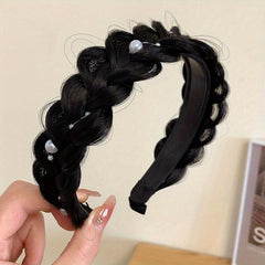 Braided Wig Headband Faux Pearl Hair Hoop Hair Accessories
