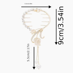 Opal Flower Hair Claw with Faux Pearl Tassel - Women Girls Hair Clip