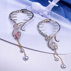 Opal Flower Hair Claw with Faux Pearl Tassel - Women Girls Hair Clip