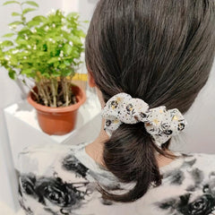 2pcs Boho Flower Print Scrunchies Hair Tie Vintage Sparkle Hair Rope