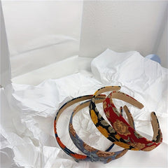 Retro Flower Print Headband Set Hair Accessories For Women Girls