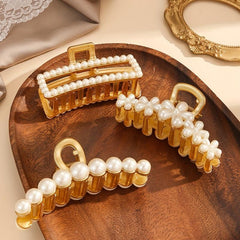 3pcs Large Faux Pearl Hair Claw Metal Ponytail Holder Hair Accessories