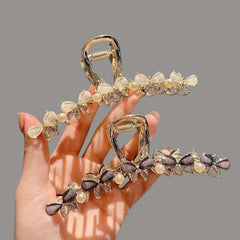 Opal Bow Hair Claw Sparkly Pearl Metal Hair Claw Ponytail Holder
