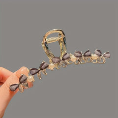 Opal Bow Hair Claw Sparkly Pearl Metal Hair Claw Ponytail Holder