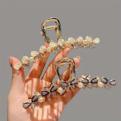 Opal Bow Hair Claw Sparkly Pearl Metal Hair Claw Ponytail Holder