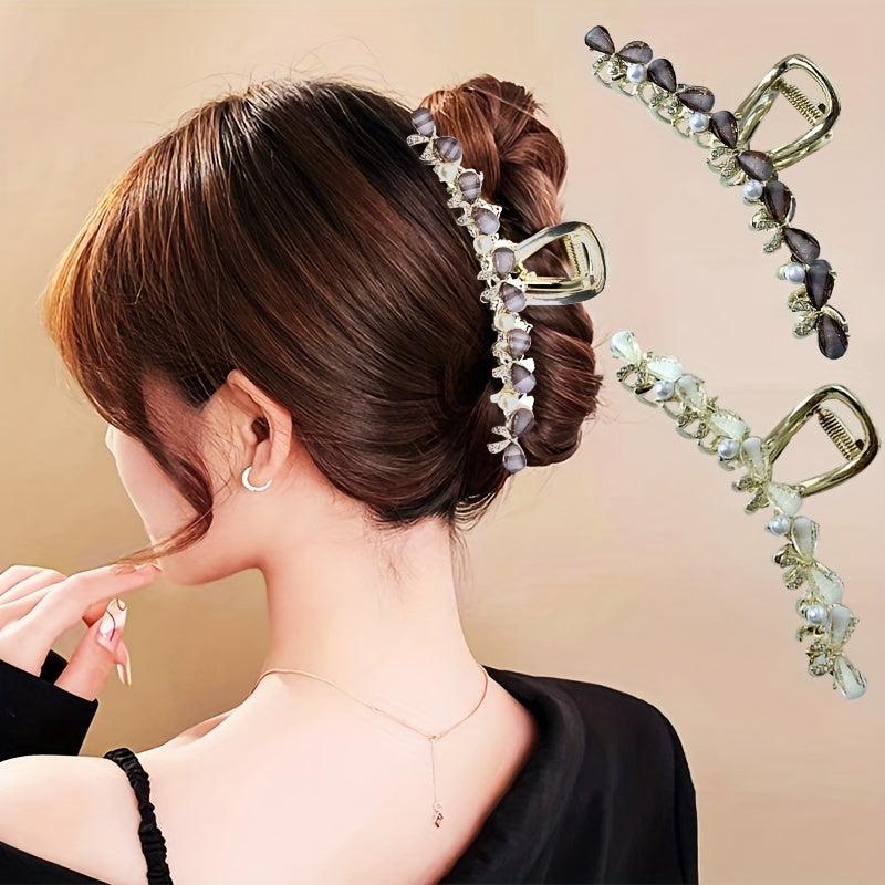 Opal Bow Hair Claw Sparkly Pearl Metal Hair Claw Ponytail Holder