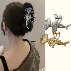 Ginkgo Leaf Claw Clip Silver Gold Hair Clip Large Shark Claw Thick Hair