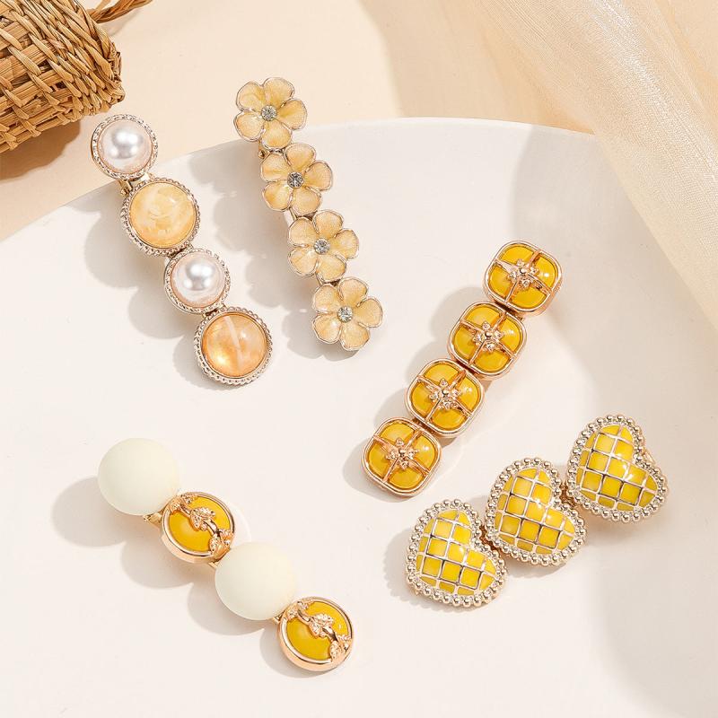 5pcs Heart Flower Faux Pearl Hairclip Hairpin Set Daily Party Accessories