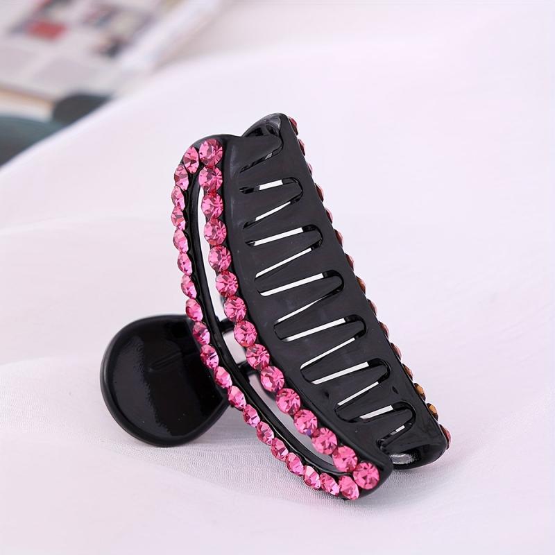 Pink Rhinestone Hair Claw Ponytail Holder Women Girls Hair Claw Clip