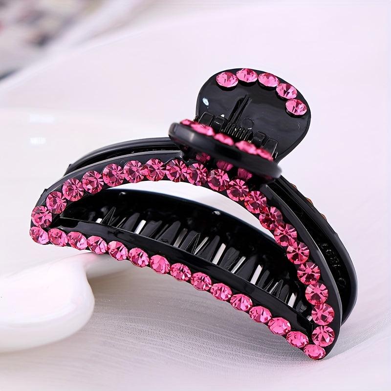 Pink Rhinestone Hair Claw Ponytail Holder Women Girls Hair Claw Clip