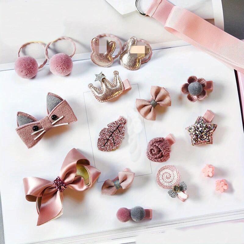 18pcs Baby Girls Hair Accessories Set, Cartoon Bow Duck Billed Clip Elasti