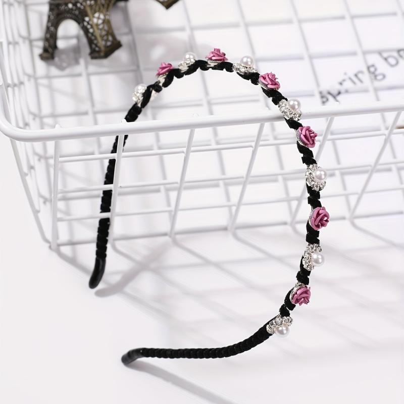 Faux Pearl Rhinestone Headband Flower Decor Head Hoop Hair Band