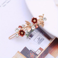 Enamel Flower Hair Clip with Rhinestone Inlay