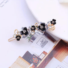 Enamel Flower Hair Clip with Rhinestone Inlay