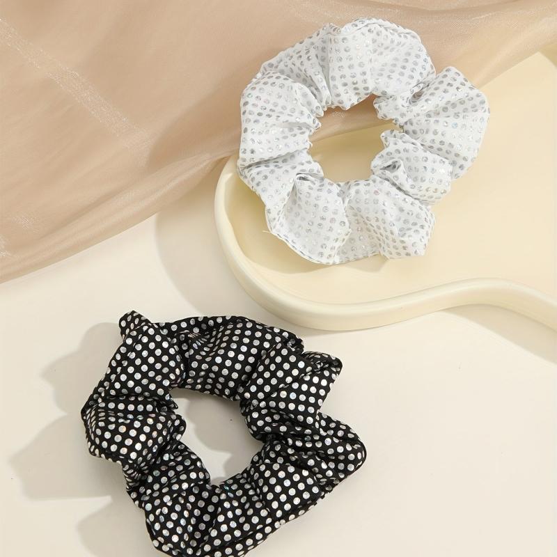 2pcs Sequin Polka Dot Print Scrunchie Hair Tie Hair Rope Hair Accessories