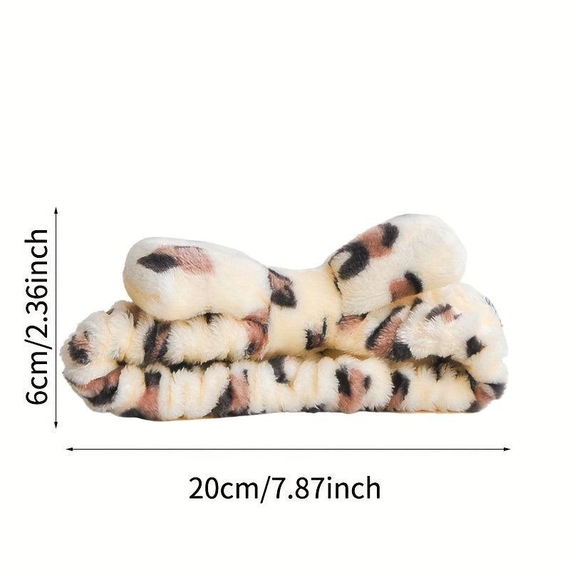Flannel Headband Leopard Pattern Bow Hair Sports Wash Face Spa Makeup Hairband