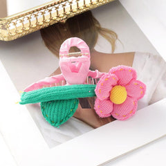 Puffy Knitted Flower Hair Claw Style Hair Claw Nonslip Ponytail Holder