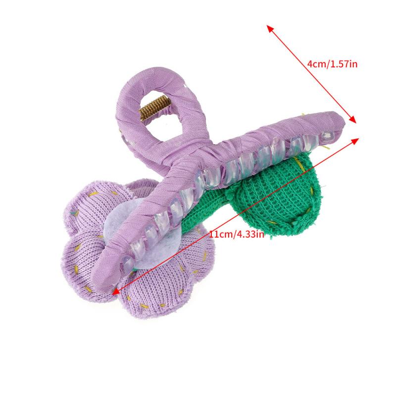 Puffy Knitted Flower Hair Claw Style Hair Claw Nonslip Ponytail Holder