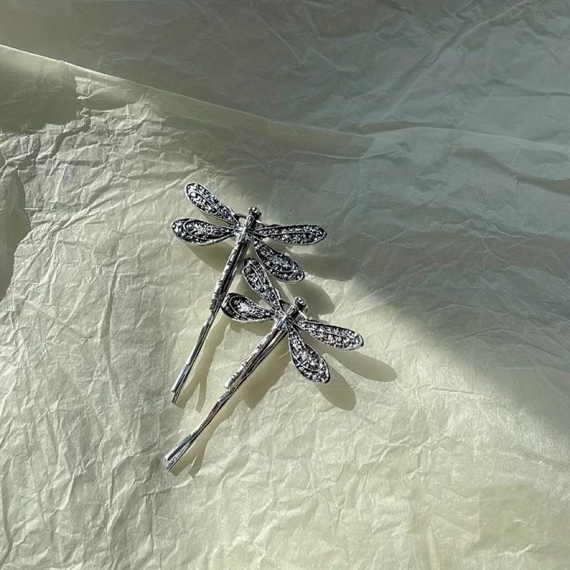 2pcs Alloy Dragonfly Hairpin for Side Hair, Sweet Hair Clip