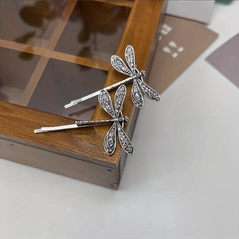 2pcs Alloy Dragonfly Hairpin for Side Hair, Sweet Hair Clip