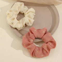 2pcs Flower Pattern Scrunchies Hair Tie Sweet Seamless Elastic Ponytail Holder