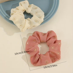2pcs Flower Pattern Scrunchies Hair Tie Sweet Seamless Elastic Ponytail Holder