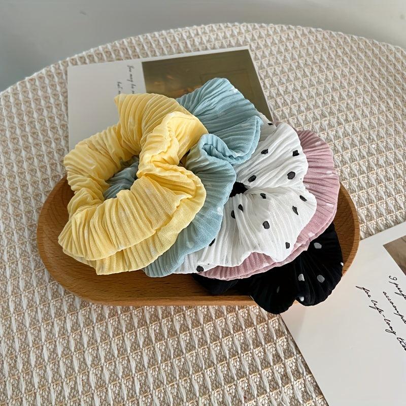5pcs Polka Dot Print Hair Rope Scrunchies Girls Hair Tie Ponytail Holder
